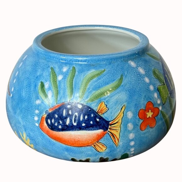 Tropical Ocean Fish Bowl Planter Coastal Beach House Decor Sea Art By Jay Import - Picture 6 of 16
